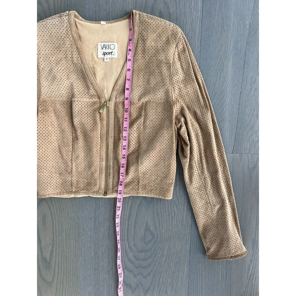 VAKKO Sport suede Leather Vintage Jacket Perforated Leather Size Small - Picture 5 of 8